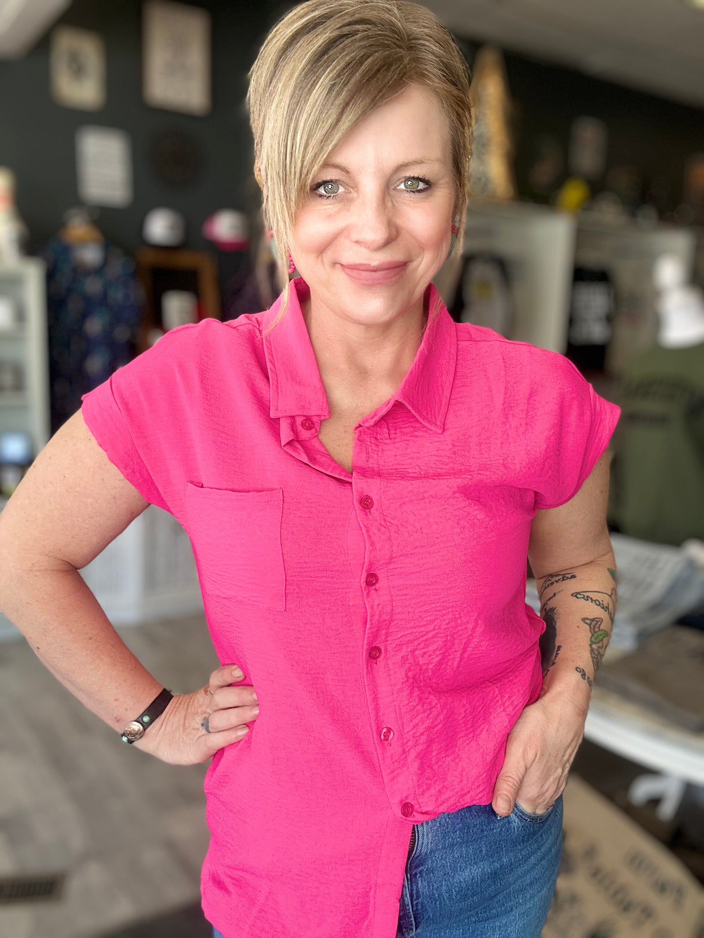 Short Sleeve Button Up Top