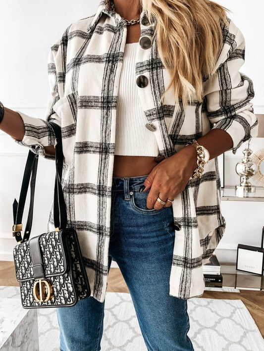 Loose casual  plaid long-sleeved shirt jacket