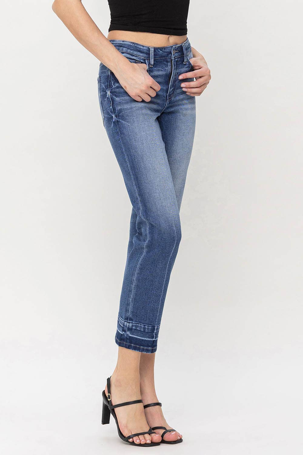 Mid Rise Straight Jeans With Hem Details