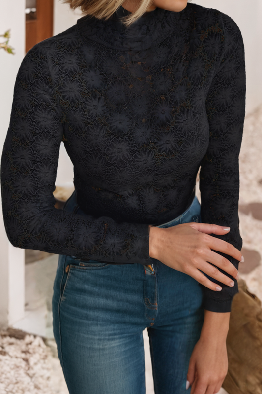 Floral Lace High Neck Long Sleeve Top