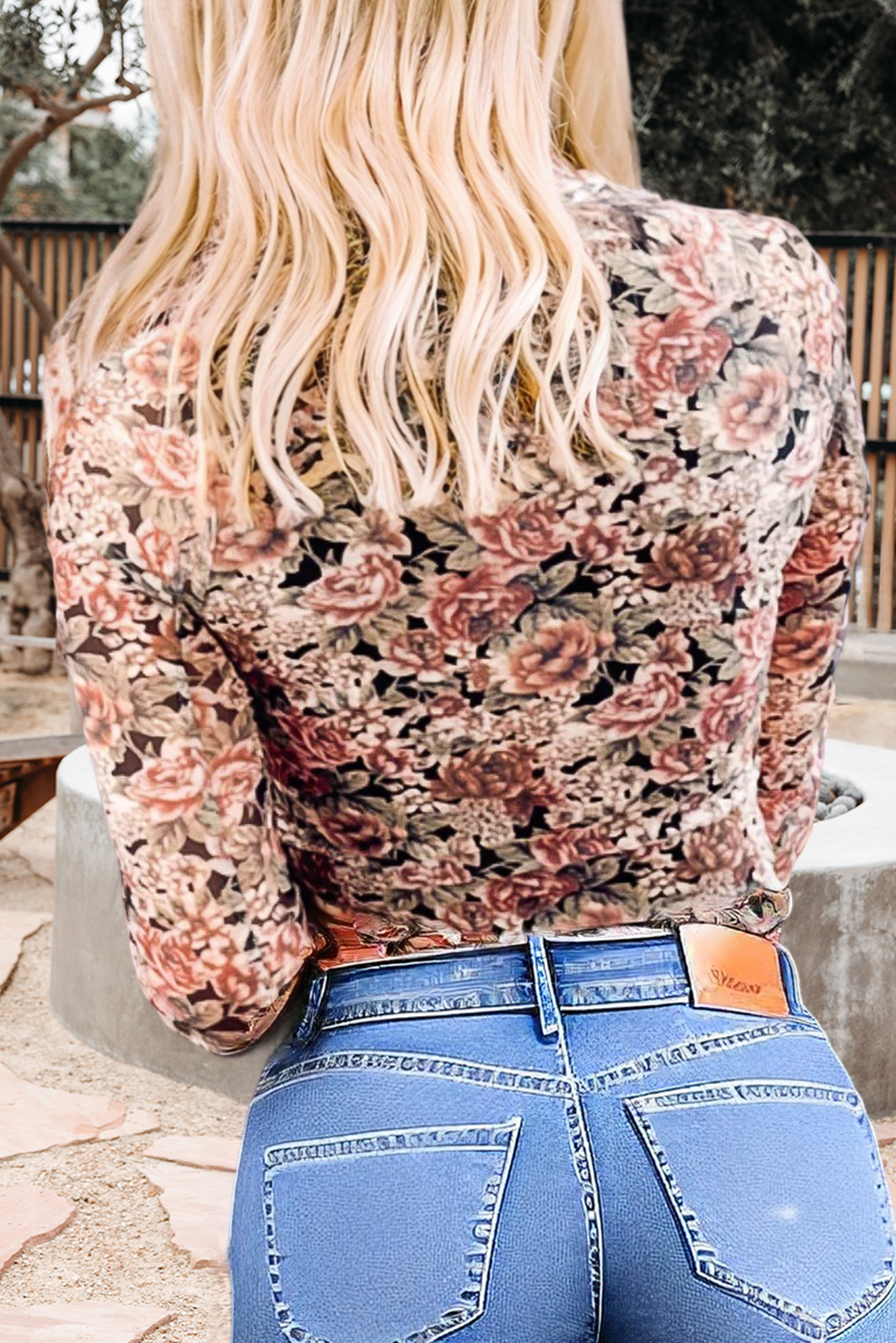 66Retro Floral Print Mesh Top