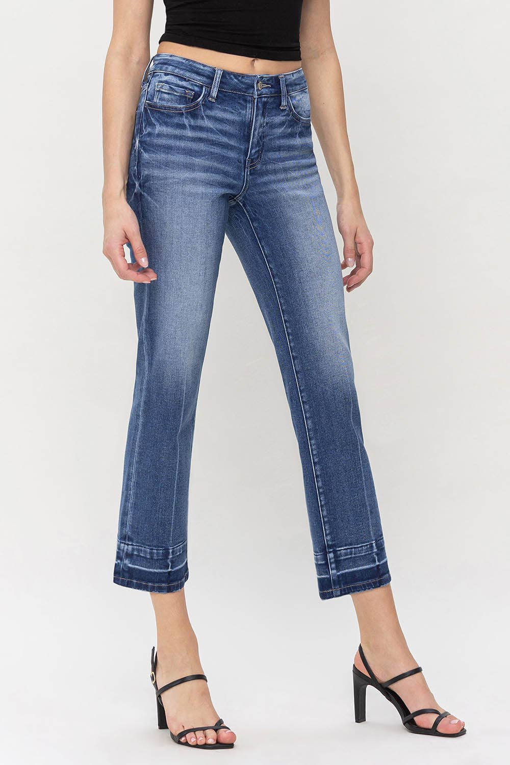 Mid Rise Straight Jeans With Hem Details