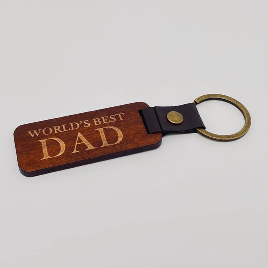 Leather Wood Pendant Keychain Gift For Dad Mom