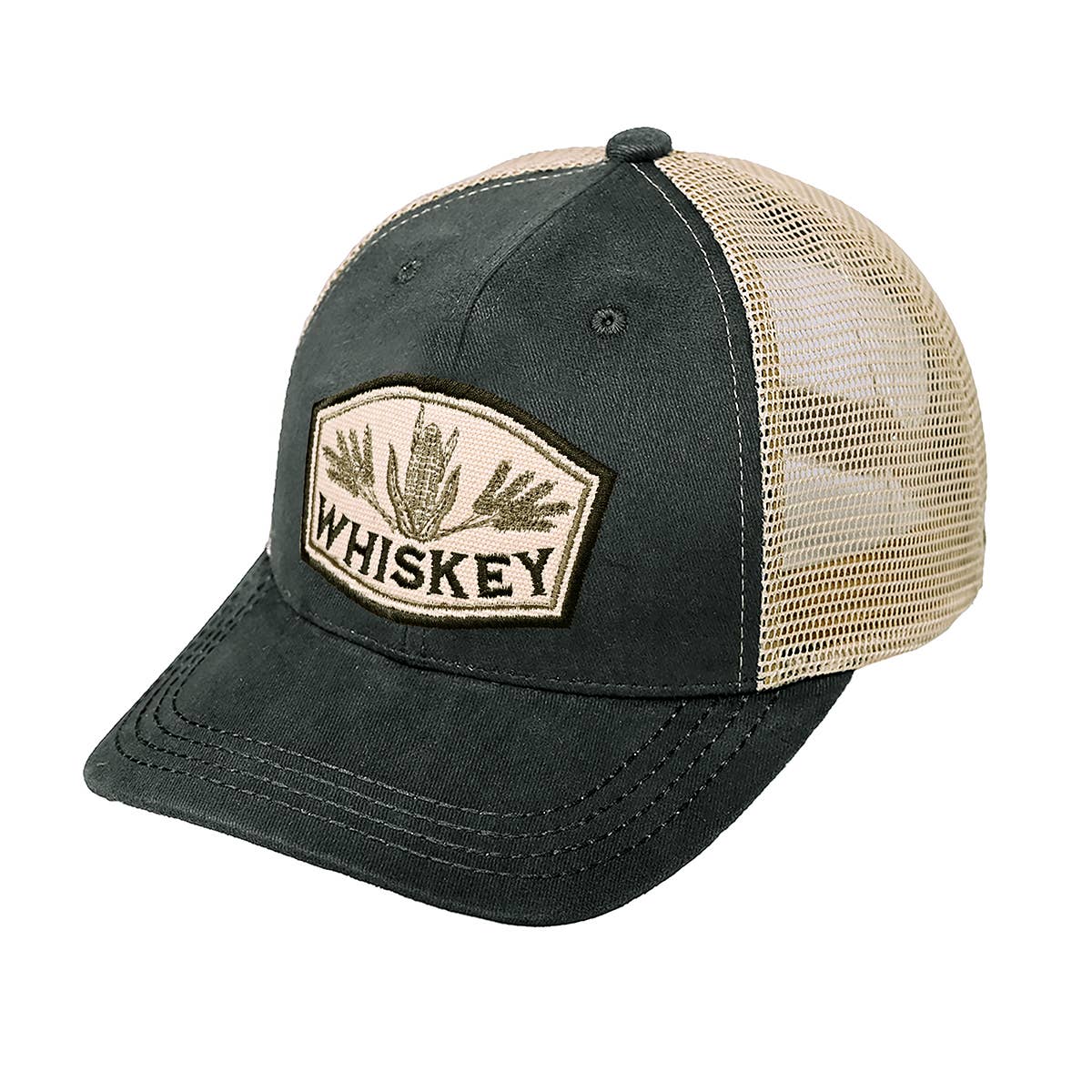 Men's Trucker Patch Hat: Whiskey (Charcoal/Beige)