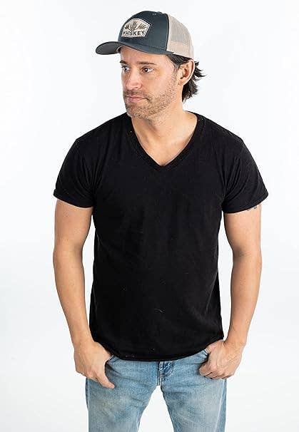 Men's Trucker Patch Hat: Whiskey (Charcoal/Beige)