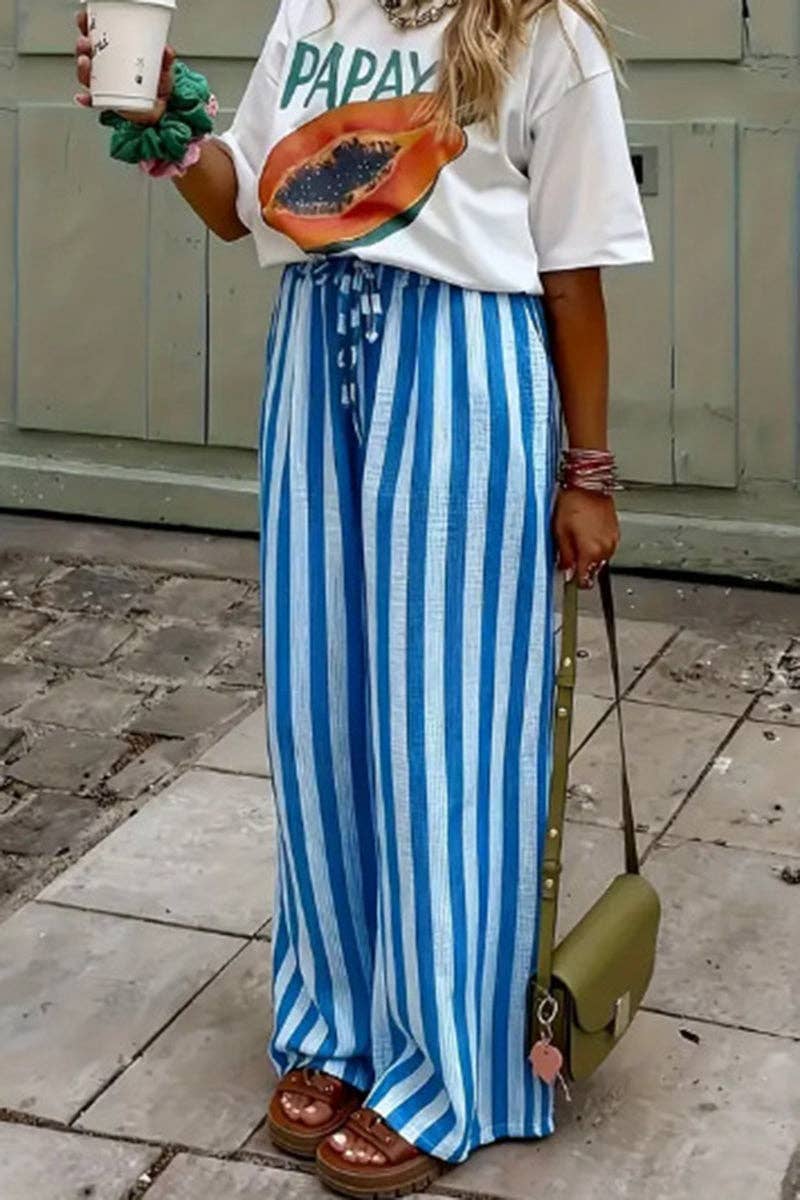Striped Wide-Leg Casual Pants Pre Order