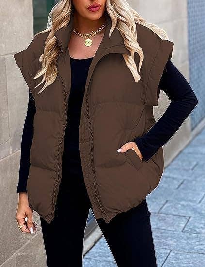 Oversized Zip Up Puffer Gilet With Pockets