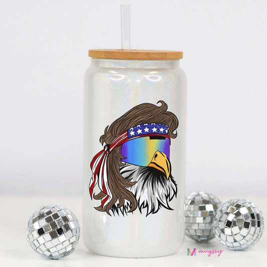 Mullet Eagle Glitter Glass Cup