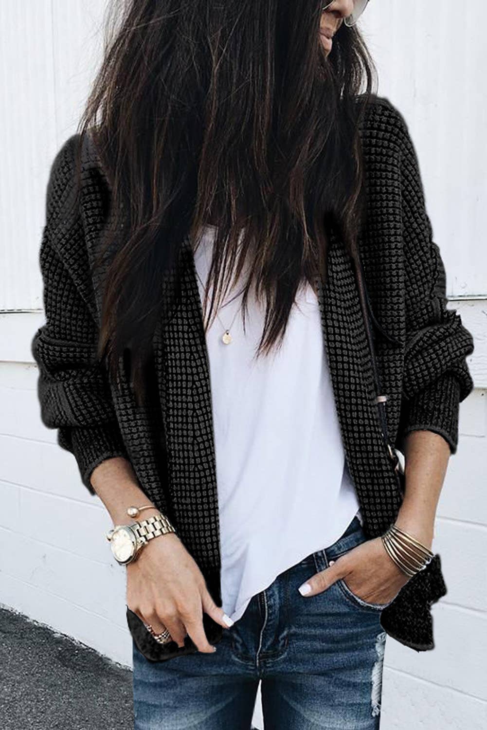Casual Plaid Contrast Trim Open Front Cardigan