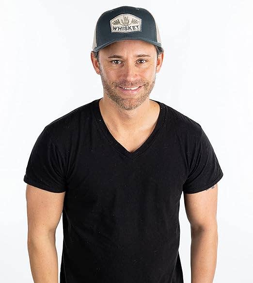 Men's Trucker Patch Hat: Whiskey (Charcoal/Beige)