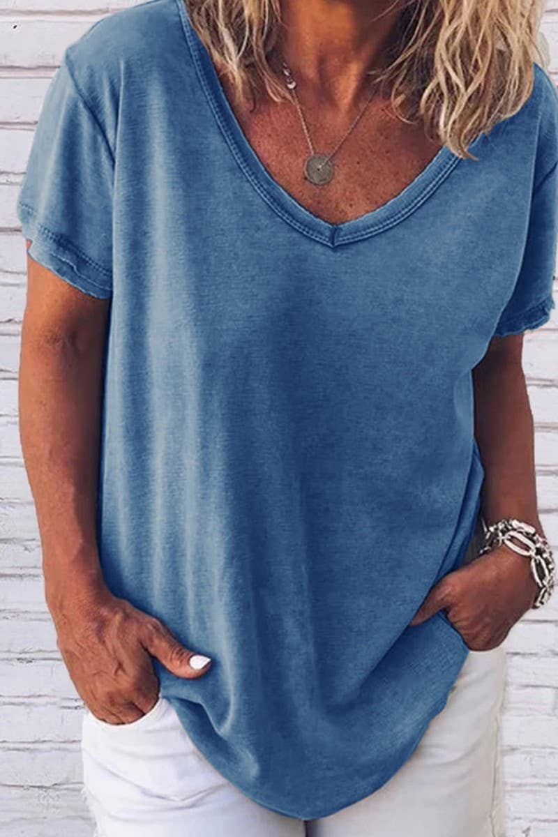 V Neck Solid Basic Tee