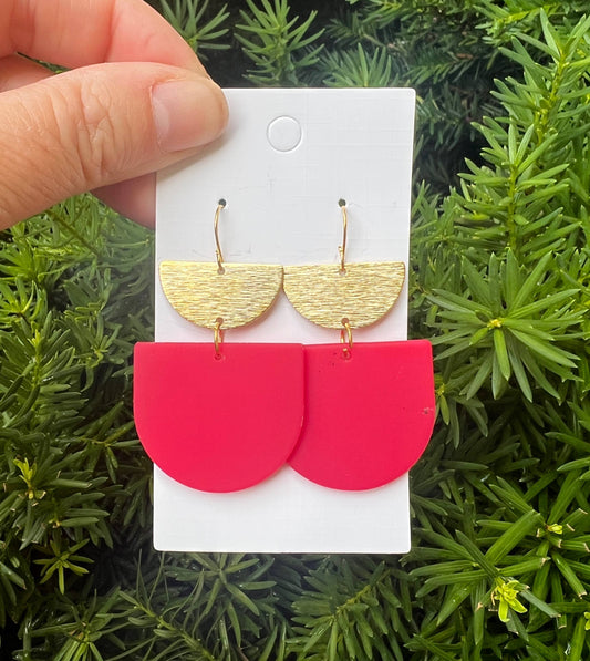 Cherry Red and Gold Double Acrylic Earrings